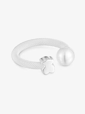 Tous Silver Open ring with cultured pearl Icon Mesh Size 6